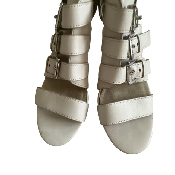 MICHAEL KORS Cream Leather Buckle Heels Sandals Size 6.5 - Picture 7 of 10